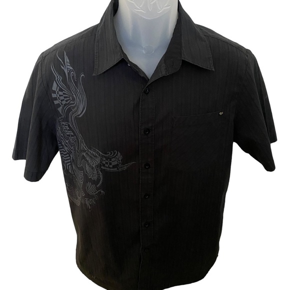 FOX Skate Black Striped Short Sleeve Collared Shirt Men M Medium - Picture 1 of 8